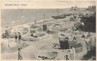 Strand und Strandleben Ostseebad Horst Niechorze Pommern Postkarte AK 1927