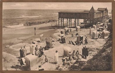 Strand mit Familienbad Ostseebad Rewahl Pommern Postkarte AK 1925