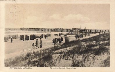 Strandbuffet mit Seebrücke Ostseebad Misdroy Pommern Postkarte AK 1930