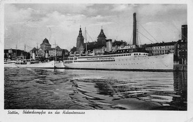 Stettin Bäderdampfer an der Hakenterrasse Postkarte 1942