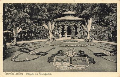 Wappen im Rosengarten Ostseebad Kolberg Pommern Postkarte AK 1938