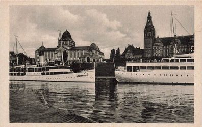 Abfahrtstelle der Bäderdampfer Hakenterrasse Stettin Pommern Postkarte AK