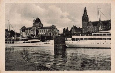 Abfahrtstelle der Bäderdampfer an der Hakenterrasse Stettin Pommern Postkarte AK