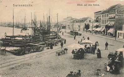 Blick auf den Hafen in Swinemünde Pommern Postkarte AK 1903