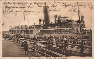 Dampfer Odin am See Steg Ostseebad Zoppot Pommern Postkarte AK 1925