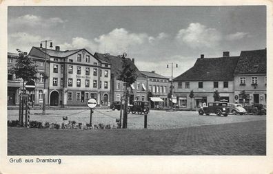 Dramburg Pommern Autos auf Marktplatz Feldpost Postkarte 1941