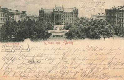 Gruss aus Stettin mit Victoria-Platz Pommern Postkarte AK 1901