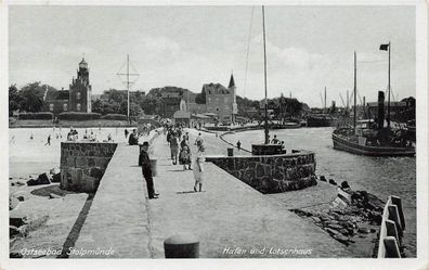 Hafen und Lotsenhaus Ostseebad Stolpmünde Pommern Postkarte AK 1942