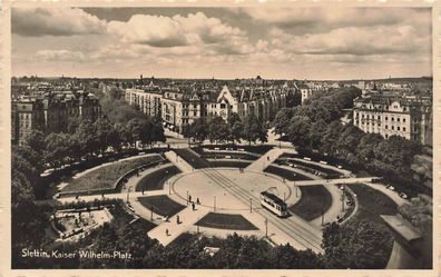 Kaiser Wilhelm-Platz mit Straßenbahn Stettin Pommern Postkarte AK 1936