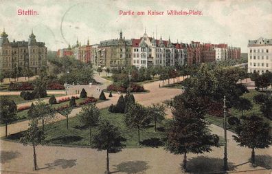 Partie am Kaiser Wilhelm-Platz in Stettin Pommern Postkarte AK 1907