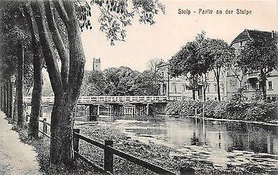 Stolp Pommern Partie an der Stolpe , Brücke Postkarte