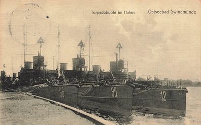 Torpedoboote im Hafen Ostseebad Swinemünde Pommern Postkarte AK 1912