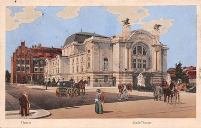 Thorn / Torun Stadt - Theater belebte Strasse Postkarte 1912