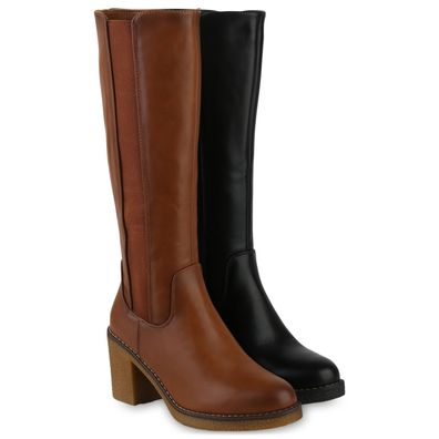 VAN HILL Damen Leicht Gefütterte Klassische Stiefel Basic Absatz-Schuhe 840741