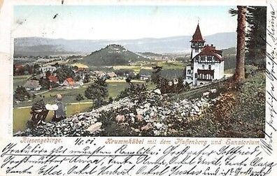 Riesengebirge Krummhübel mit dem Pfaffenberg und Sanatorium AK 1901