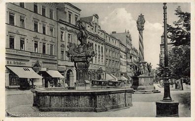 Schweidnitz Stadt Swidnica Neptunbrunnen Postkarte AK