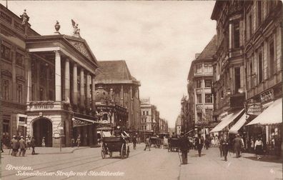 Schweidnitzer Straße mit Stadttheater Breslau Schlesien Postkarte AK