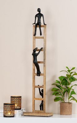 Gilde Skulptur, "Ladder", Klettermotiv, Leiter, Aluminium, Mangoholz, naturfarben,