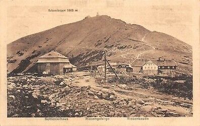 Schneekoppe 1605 m Schlesierhaus Riesengebirge Riesenbaude Postkarte AK