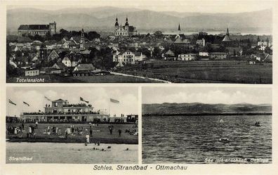 Totalansicht und Strandbad Ottmachau Schlesien Postkarte AK