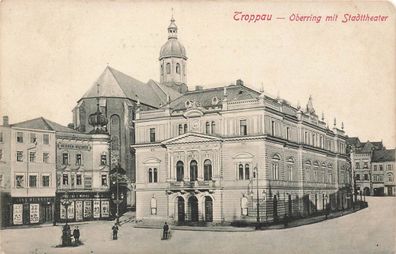 Troppau (Opava) Oberring mit Stadttheater Postkarte AK