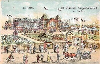 VII. Deutsches Sänger-Bundesfest Breslau (Wroclaw) Sängerhalle Postkarte AK 1907