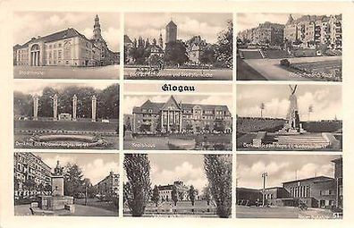 Glogau / Glogów Schlesien Bahnhof, Denkmal Inft. Regt. 47 Panorama Postkarte