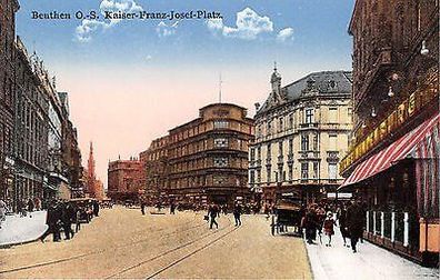 Beuthen / Bytom O.-S. Kaiser - Franz - Josef- Platz Strasse Geschäfte