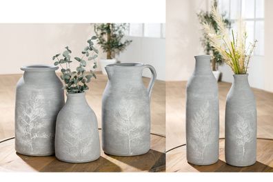 Gilde Serie 14tlg., Vase, "Farn", Farnmotiv, Keramik, grau, VE 1 32711