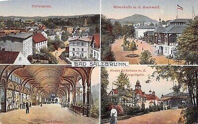 Bad Salzbrunn Teilansicht Elisenhalle m. d. Hochwald Neues Badehaus Postkarte AK