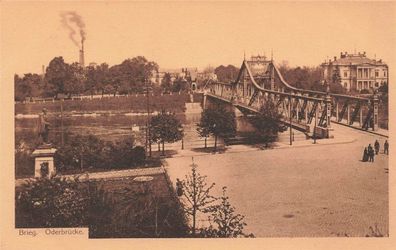 Ansicht Oderbrücke in Brieg Brzeg Schlesien Postkarte AK