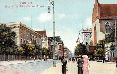 Breslau Blick in die Schweidnitzer Strasse Frauen mit Hut Postkarte 1915