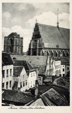 Blick über die Dächer zur Kirche in Neisse Nysa Schlesien Postkarte AK 1941