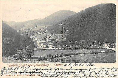 Blitzengrund bei Göebersdorf Schlesien Postkarte 1902