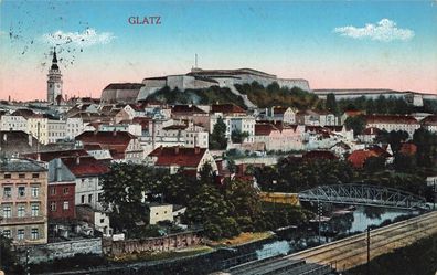 Blick auf die Festung und Viadukt Glatz Schlesien Postkarte AK 1917