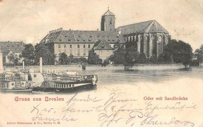 Gruss aus Breslau Oder mit Sandbrücke Postkarte AK 1900