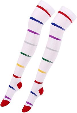 Lange gestreifte Weihnachts-Overknee-Socken, warme Wintersocken