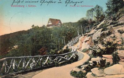 Partie mit Schillerbaude in Waldenburg Schlesien Postkarte AK 1912