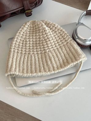 Weiche, warme, locker gestrickte Damen-Wintermütze mit Krempe