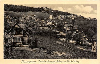 Riesengebirge Brückenberg mit Blick zur Kirche Wang Postkarte AK