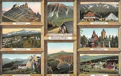 Riesengebirge Bergschmiede u. Brunnberg Schneekoppe Kirche Wang Postkarte AK