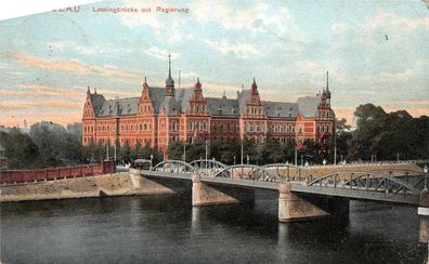 Schlesien Breslau Lessingbrücke mit Regierung AK 1909