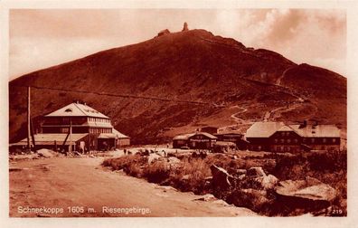 Schneekoppe 1605m. Riesengebirge Hotel Krakonose Hotel Rübezahl AK