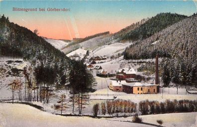 Stadtansicht auf Blitzengrund bei Görbersdorf in Schlesien Postkarte AK