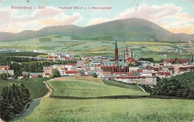 Totalansicht mit Kirche von Waldenburg in Schlesien Postkarte AK 1911