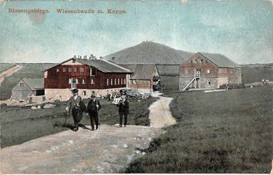 Riesengebirge Wiesenbaude m. Koppe Postkarte AK