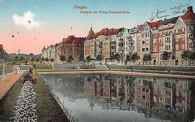 AK Glogau / Glogów Schlesien Anlagen am König Friedrich - Platz Postkarte 1917