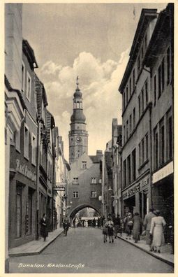 AK Bunzlau Boleslawiec Schlesien Frauen, Männer auf Nikolaistrasse 1939