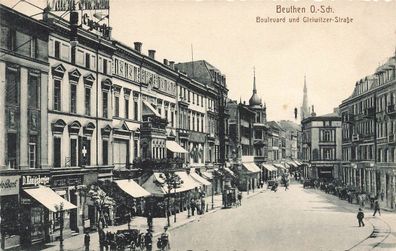 Beuthen Bytom Schlesien Boulevard und Gleiwitzer Strasse Postkarte