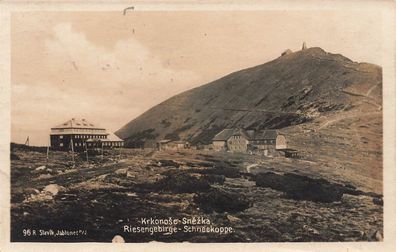 Ansicht auf die Schneekoppe im Riesengebirge Schlesien Postkarte AK